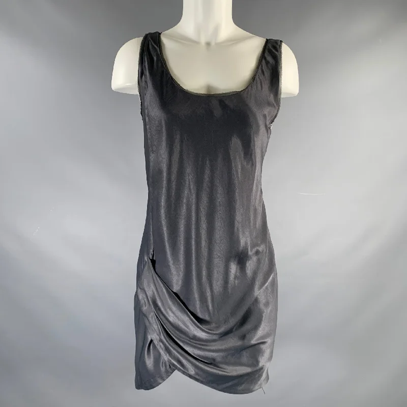 HELMUT LANG Size 2 Grey Triacetate Blend Draped Asymmetrical Dress