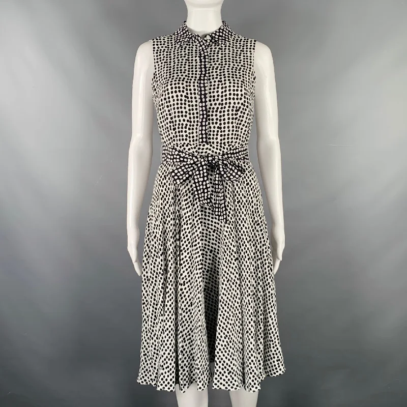 HOBBS LONDON Size 2 White Black Viscose Polka Dot A-Line Dress