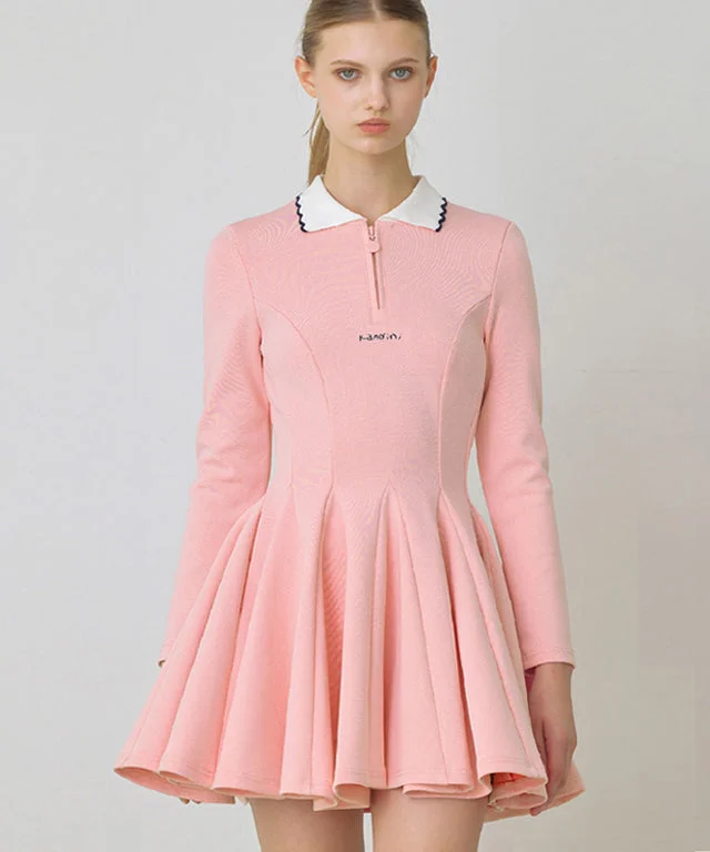 KANDINI Zip-Up Flared Dress - Pink