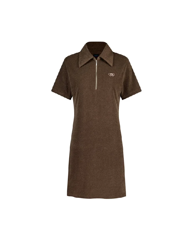 LE SONNET Terry Zip-Up Dress - Brown