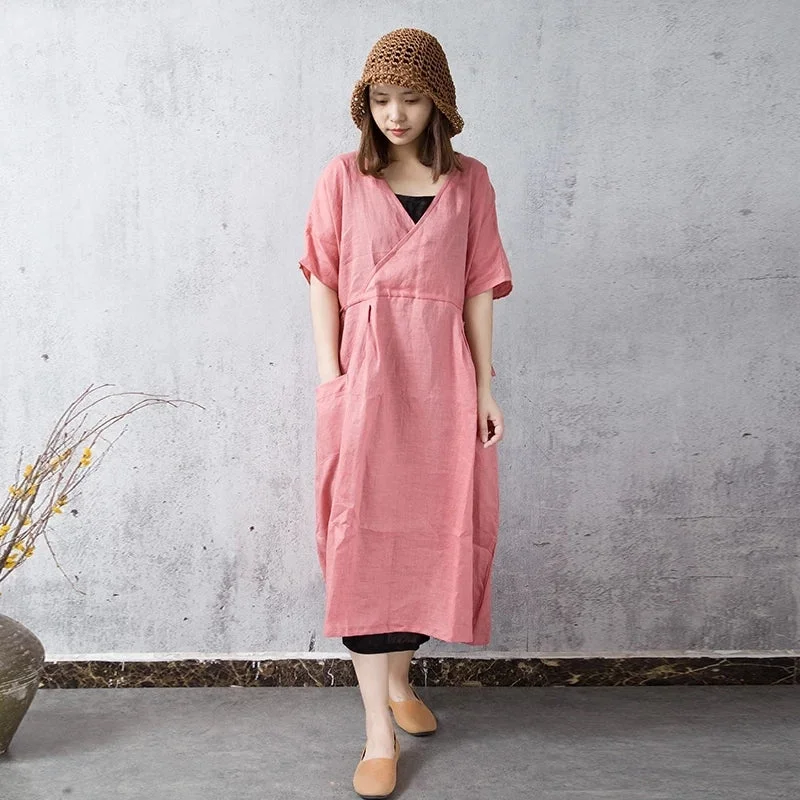 Pink Spring Women Dresses Large Pockets CH90412