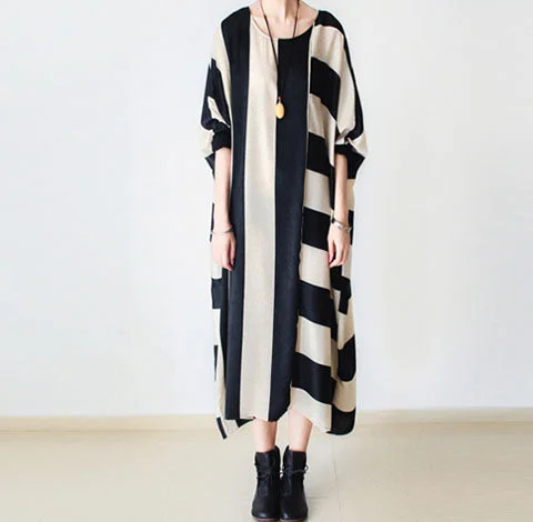 Strip Women Dresses Loose Style Silk Cotton Spring Women Dresses