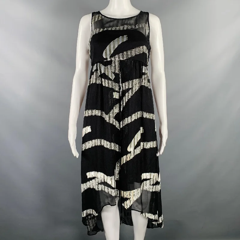 MARC JACOBS Size 2 Black Silver Silk Blend Jacquard Sleeveless Dress