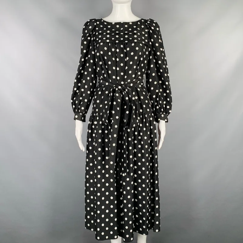 MARC JACOBS Size 2 Black White Silk Polka Dot A-Line Dress