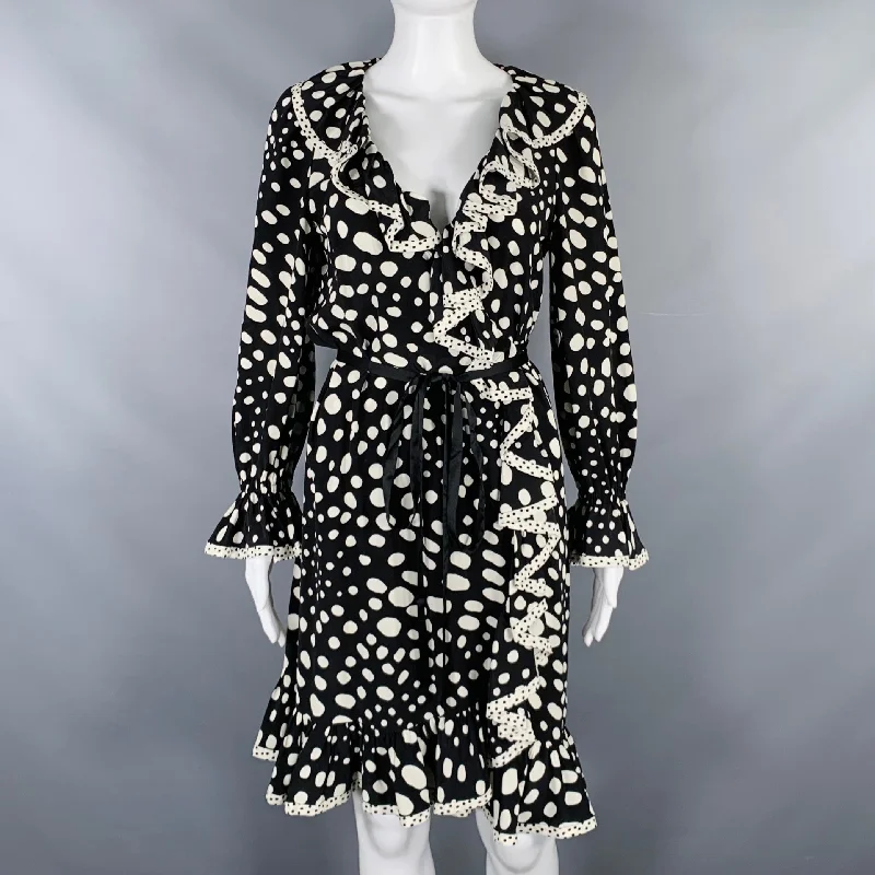 MARC JACOBS Size 4 Black White Polka Dot Wrap Dress