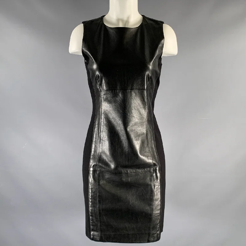 MAX MARA Size 2 Black Viscose Blend Mixed Materials Faux Fur Sleeveless Dress