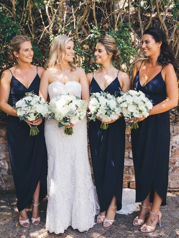 Navy Jersey V-neck Bridesmaid Dresses, 2020 Bridesmaid Dresses, Popular Bridesmaid Dresses