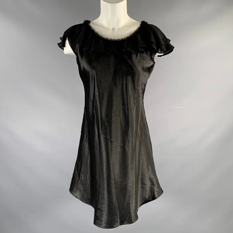 OSCAR DE LA RENTA Size S Black Polyester Mixed Fabrics Butterfly Sleeve Dress