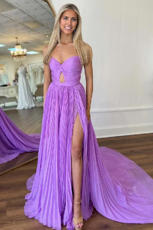 Prom Dress Pleated Slit Strapless