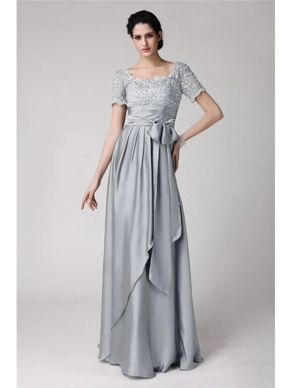 Sheath/Column Square Beading Applique  Woven Satin Mother of the Bride Dresses