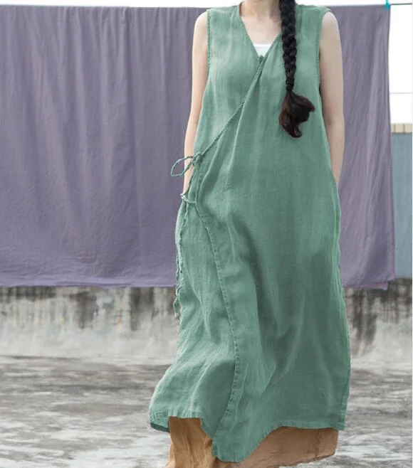 Women Linen Vest Dresses Summer Dresses Women Sleeveless Dresses D9504