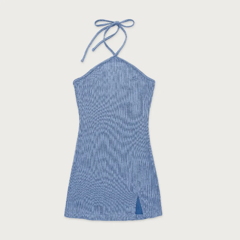 Womens 70's Halter Dress - Blue