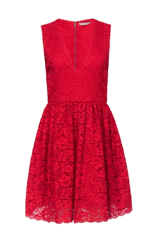 Alice & Olivia - Red Lace Sleeveless Fit & Flare Dress Sz S