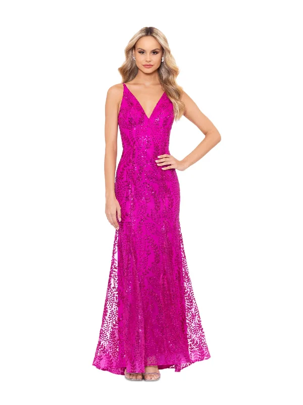 BLONDIE NITES Womens Pink Cut Out Zippered Lace-up Back Lined Sleeveless V Neck Full-Length Formal Gown Dress