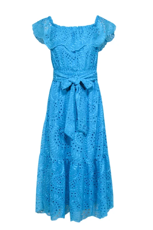 Lilly Pulitzer - Aqua Blue Eyelet Lace Off The Shoulder Dress Sz S