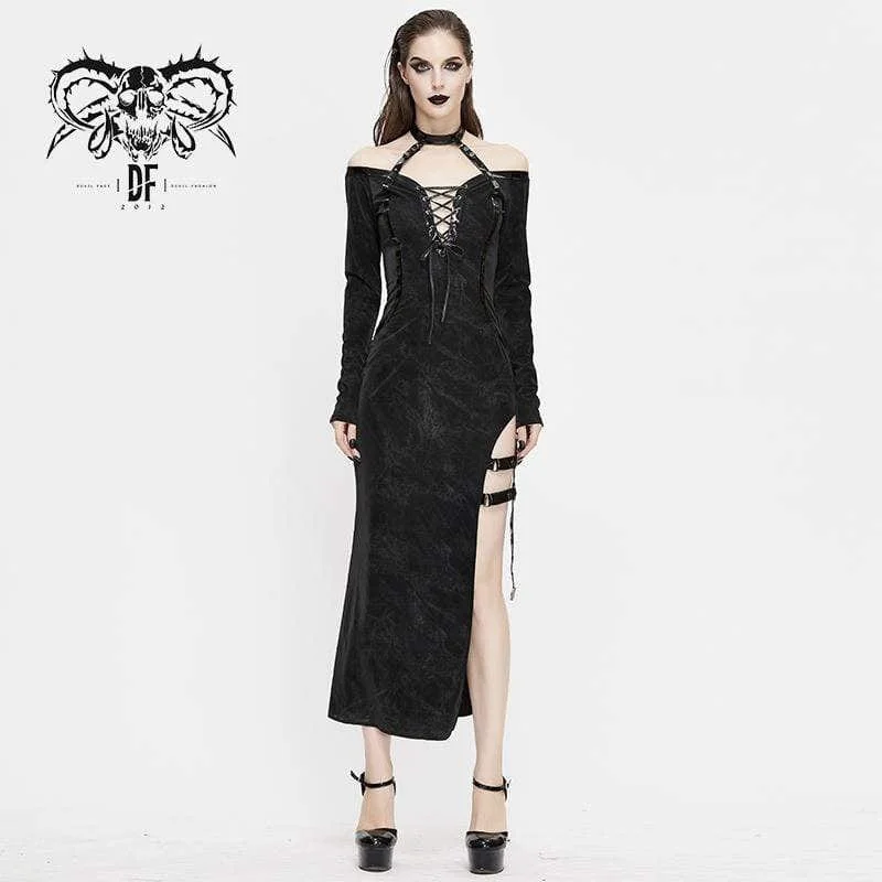 Women's Gothic Lace-up Fitted Irregular Halter Dresses