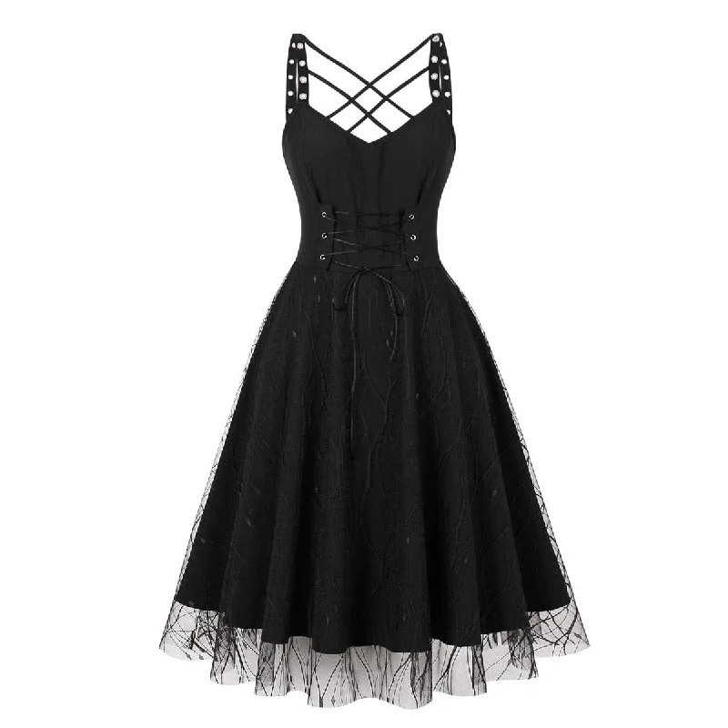 Women's Gothic Lace-up Music Festival Slip Dress