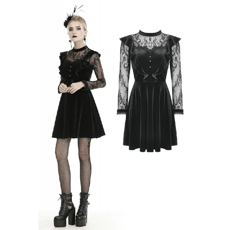 Women's Vintage Lace Sleeve Velet Dresses