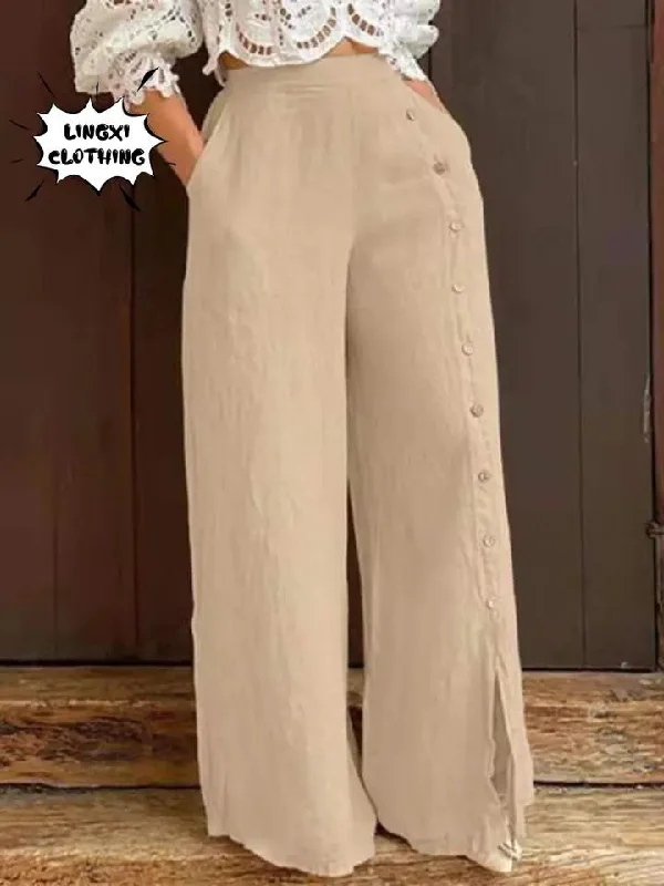 Autumn Fashion Women's Wide Leg Pants High Waist Cotton and Hemp Loose Trousers B-98023