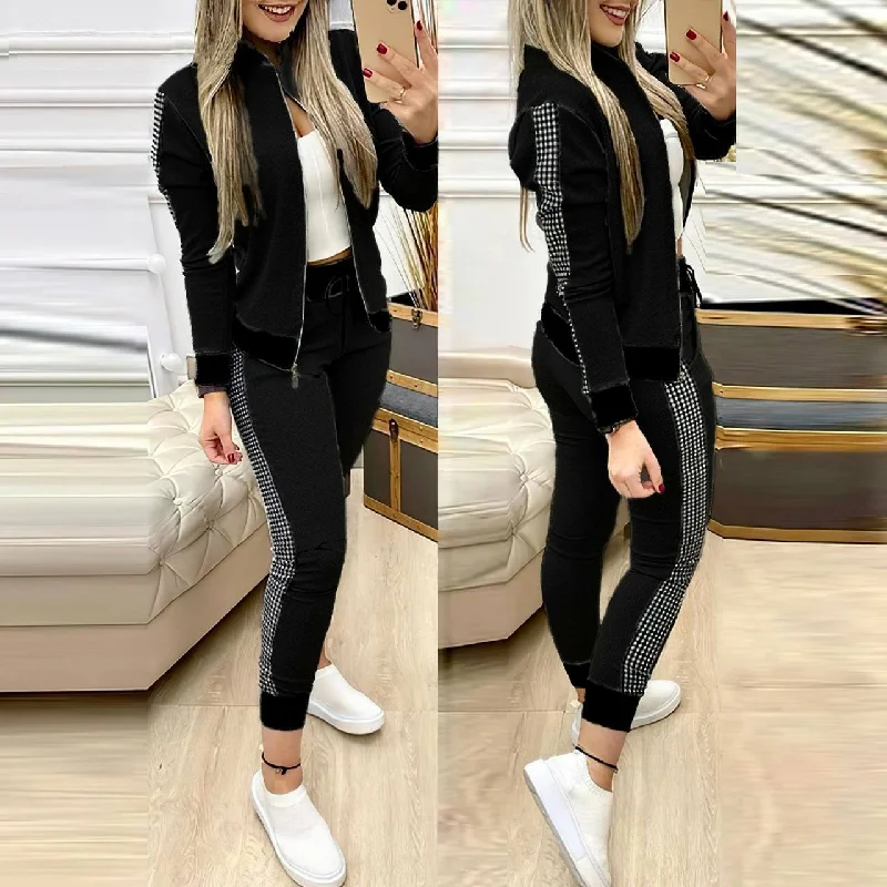 Turkish Women's Tracksuit 2 Pcs Outfits Zip-Up Jacket Pants Set - T046