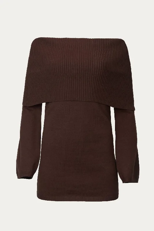 Off-The-Shoulder Sweater Dress In Chocolate