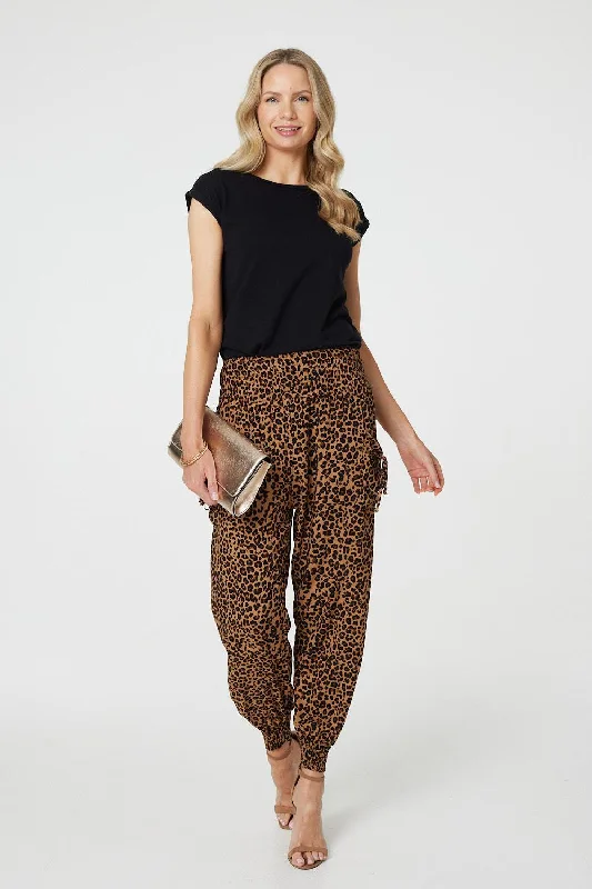 Animal Print Tassel Pocket Harem Pants