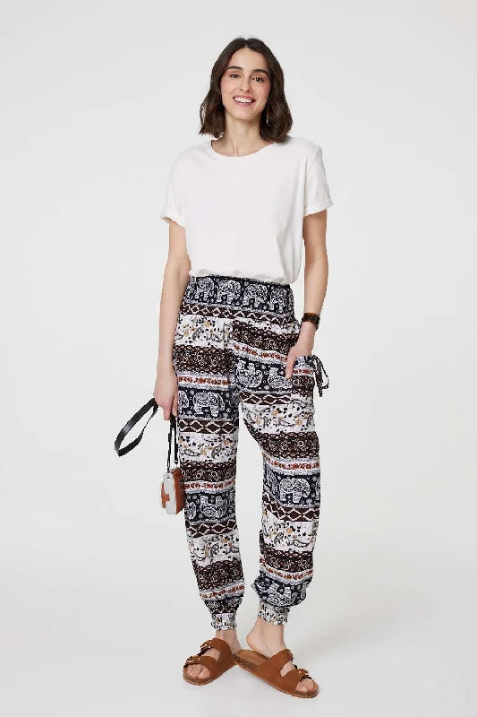 Elephant Print High Waist Harem Pants