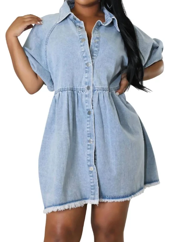 Button Denim Dress In Light Washed