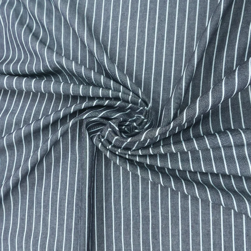 Dark Blue Stripes 100% Fine Italian Cotton Denim Fabric