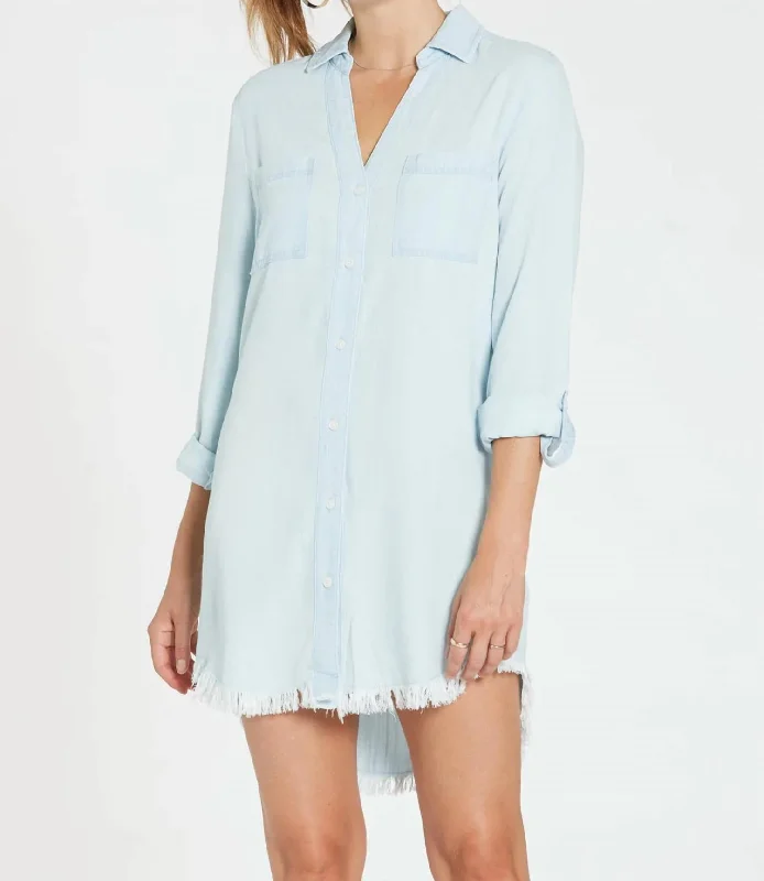 Everly Button Front Dress In Denim Blue