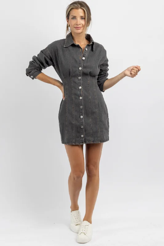 LEIGHTON BLACK DENIM DRESS *BACK IN STOCK*