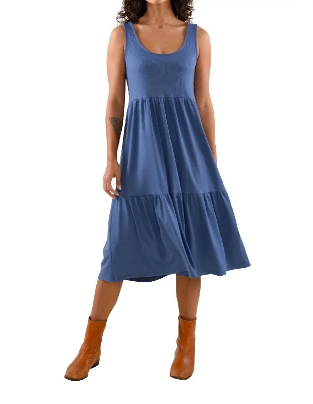 Riley U-Neck Tiered Rib Dress In Denim