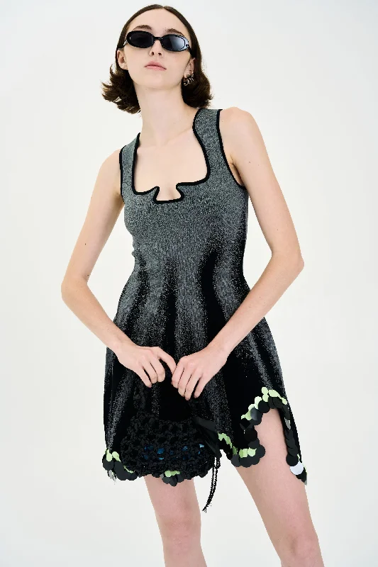 ALYSSA DENIM PRINT WAVY TANK DRESS WITH SEQUINS