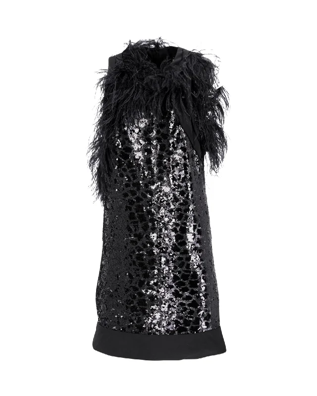 Boss Sequined Sleeveless Dress in Black Viscose