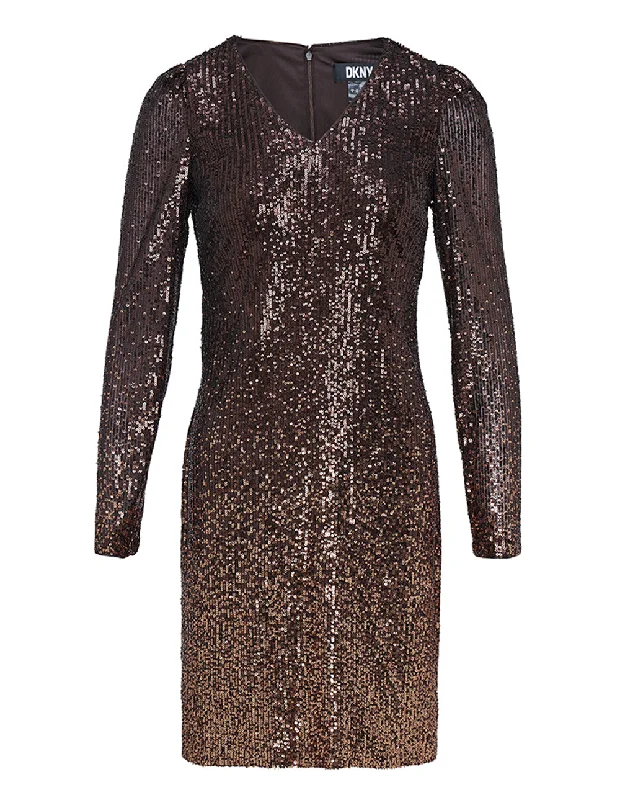 Ombre Sequins V-Neck Dress