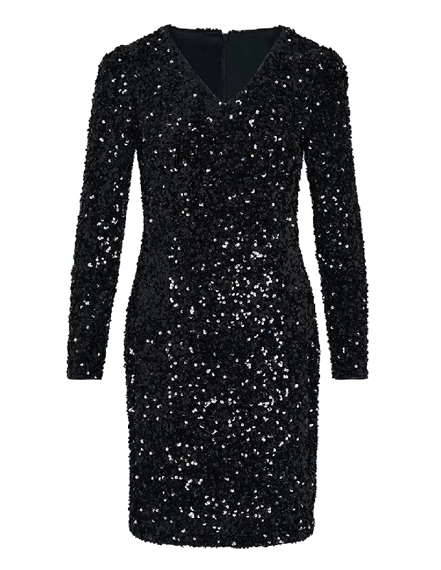 Sequins V-Neck Seqion Shirt Dress