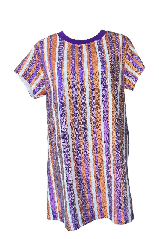 Julia Game Day Sequin Dress In Orange & Purple