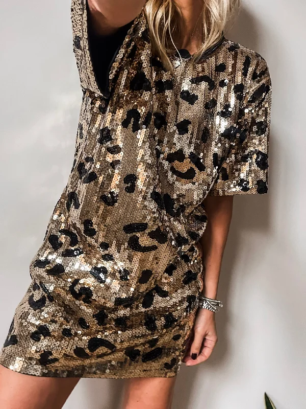 Leopard Sequin Tunic Dress