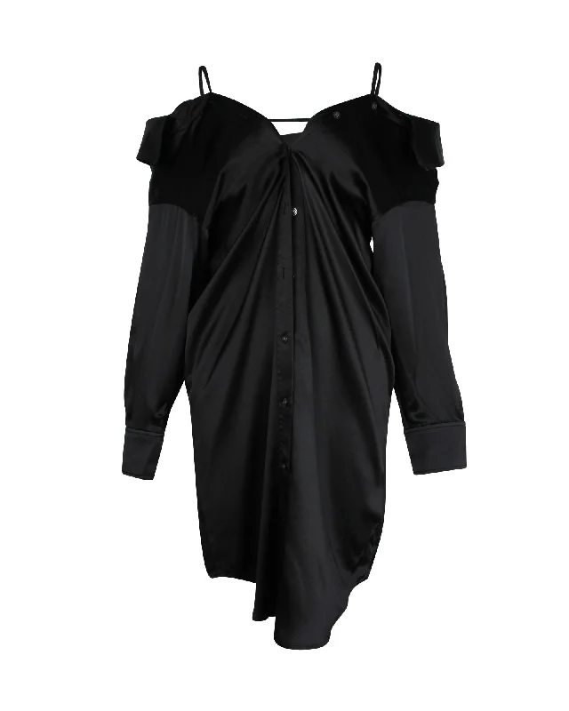 Alexander Wang Off Shoulder Shirt Dress in Black Silk