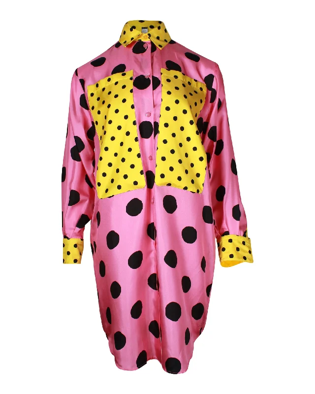 Moschino Couture Polka Dot Shirt Dress in Pink Silk