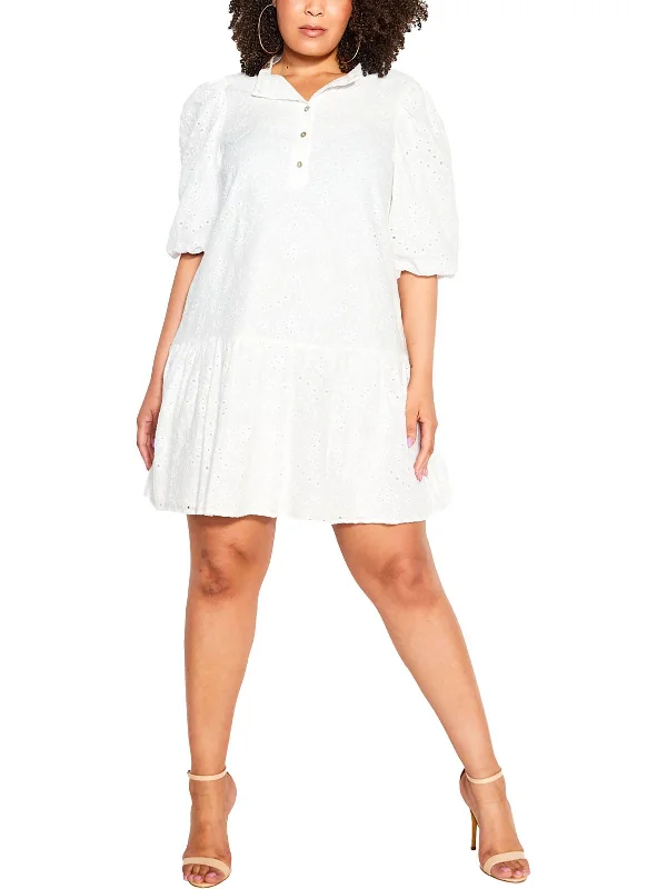 Plus Elysia Womens Eyelet Above Knee Shirtdress