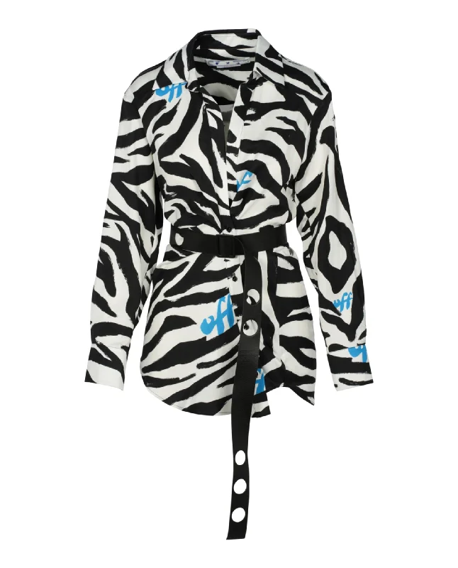 Zebra Belted Shirt Dress